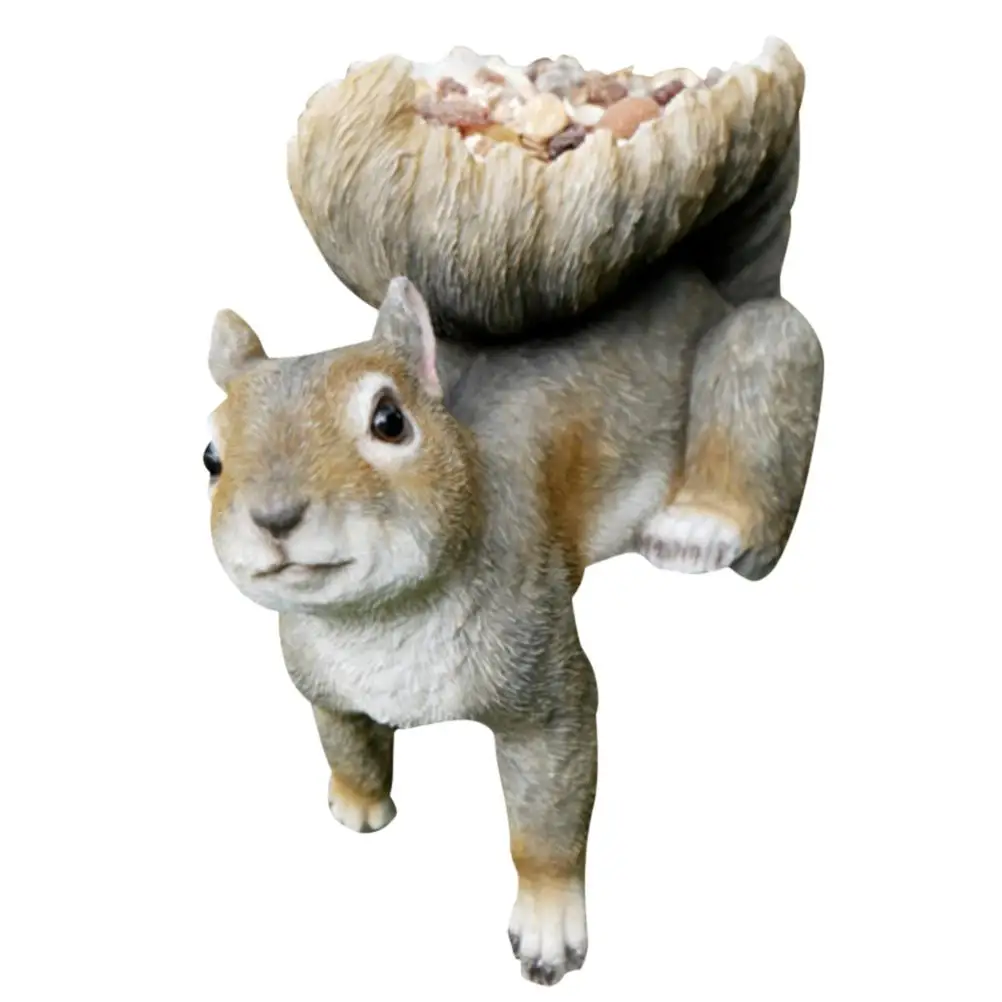 

Bird Feeder Resin Garden Statue Squirrel Sculpture Wild Seed Container For Garden Decoration