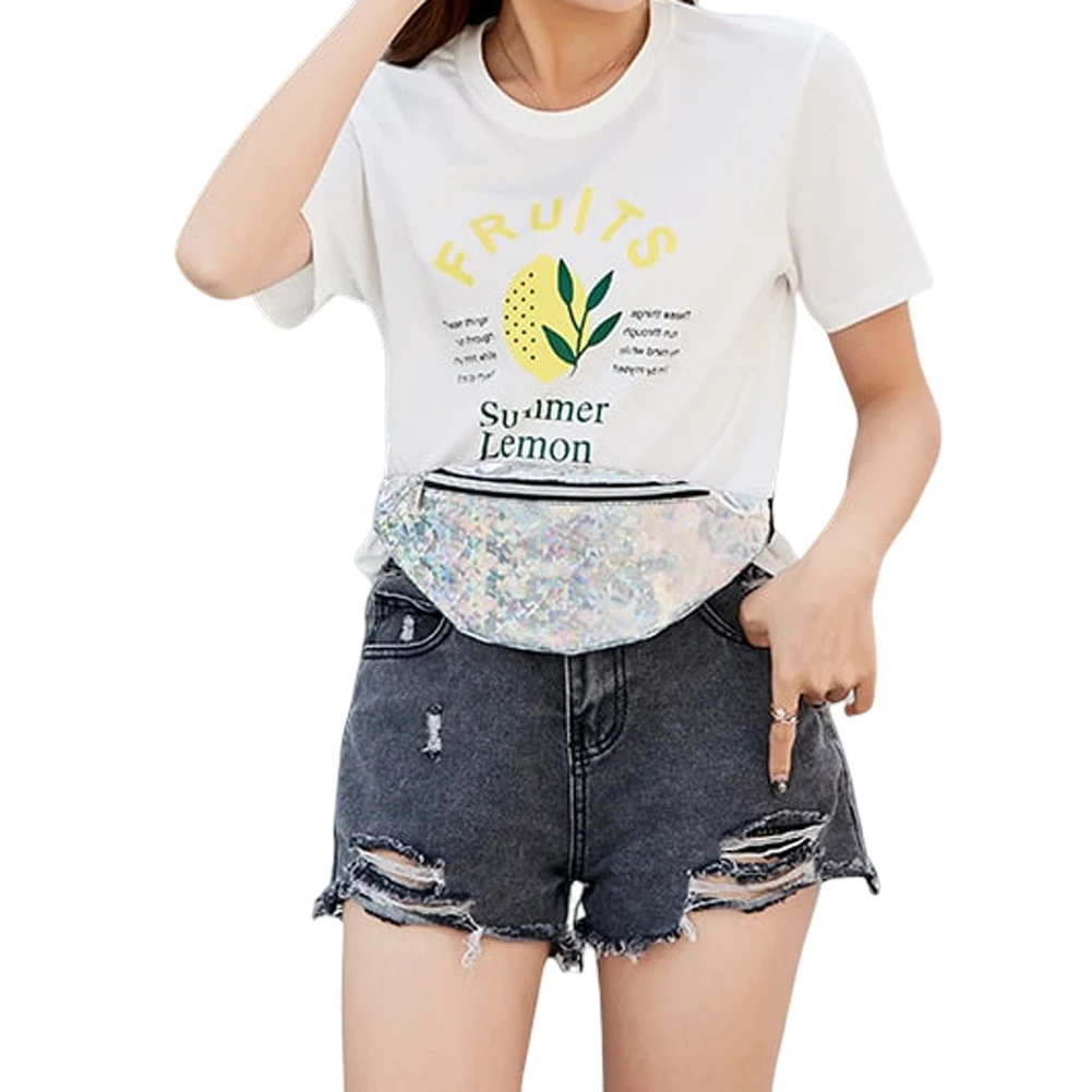 Женская поясная сумка с лазером двусторонняя блестками и русалочкой на бедрах