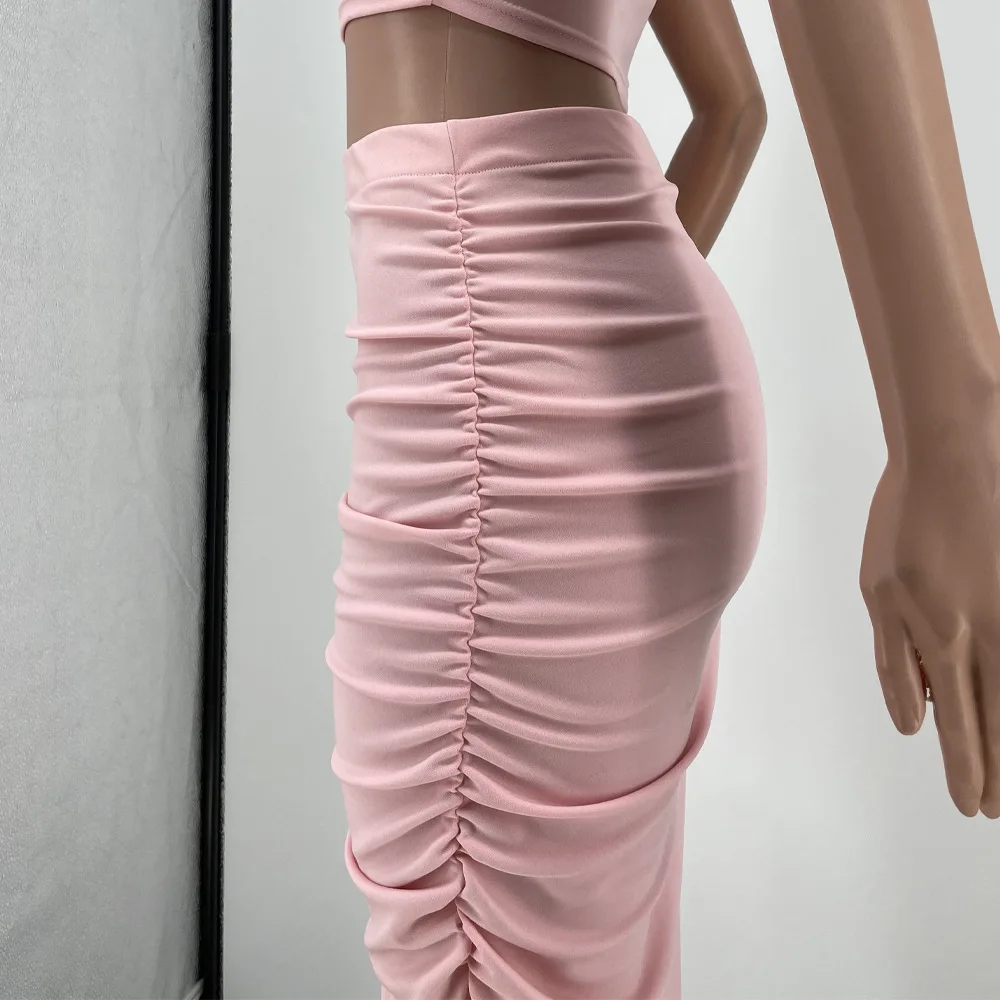 

Echoine One Shoulder Sleeveless Crop Top Pencil Skirt Set Women Dress Set Outfits Sexy Bodycon Party Clubwear 2 Piece Set