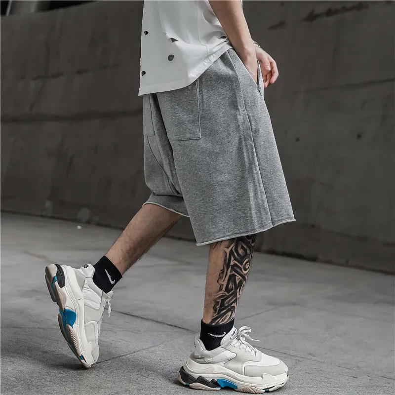 Шорты-шаровары мужские мешковатые на шнуровке свободные штаны в стиле хип-хоп