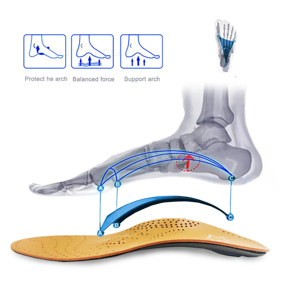 Unisex Premium Leather Orthotic insoles for Flat foot Shoe Insoles High Arch Support orthopedic Pad for Correction OX Leg Health
