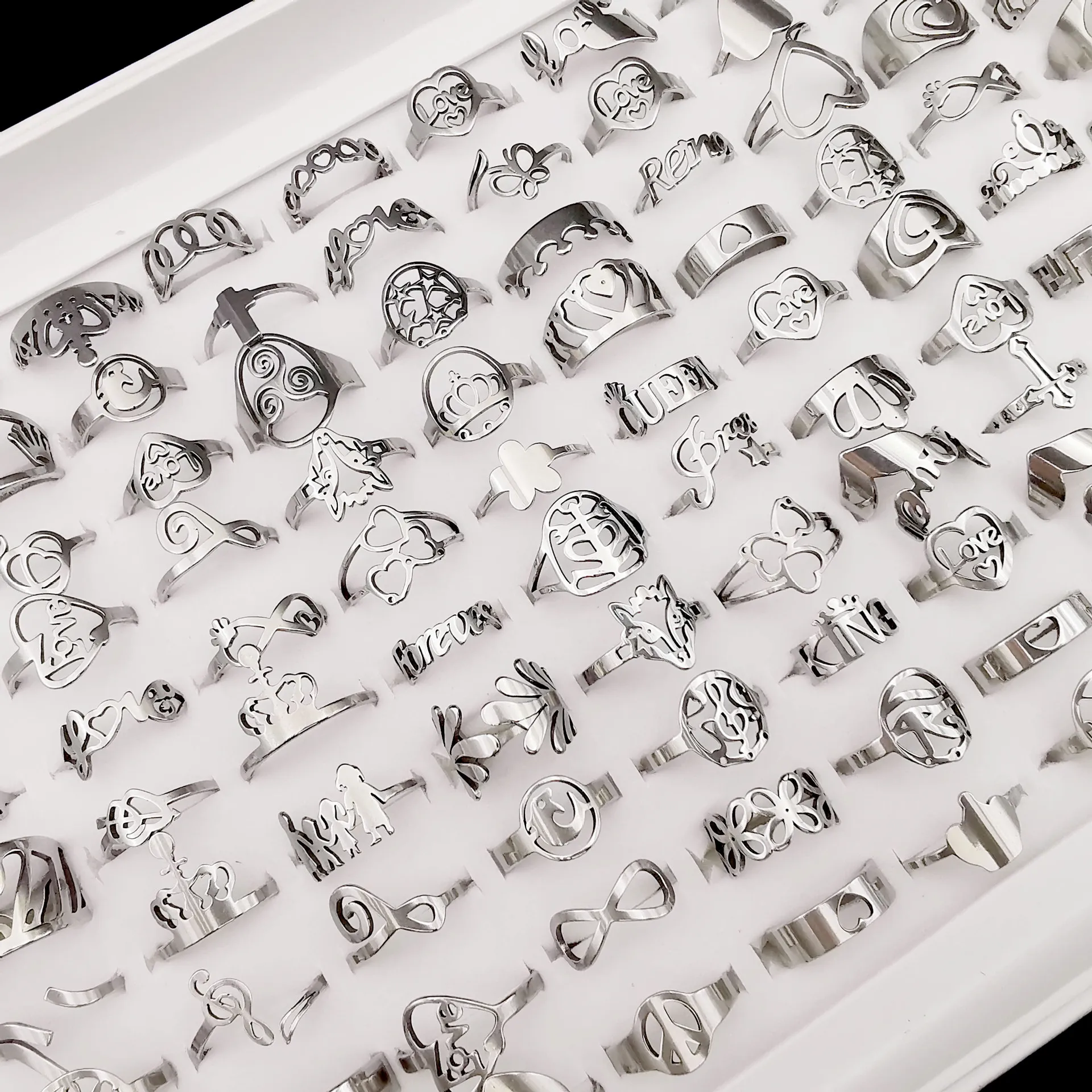 

50 Pcs/Batch Fashion Jewelry Stainless Steel Titanium Steel Ring Cutting Multi-Style Unisex Mixed Wholesale Ring Accessories