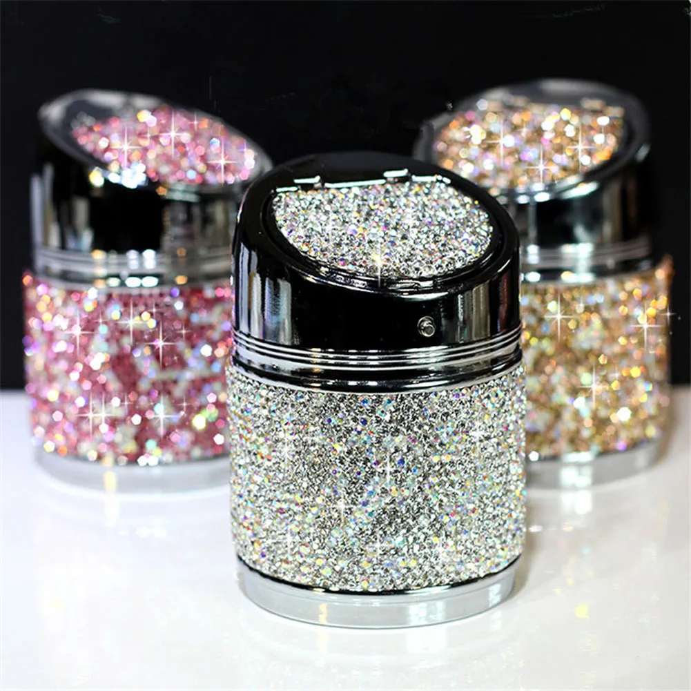 

Luxury Auto Cigarette Ash Holder Cup Crystal Bling Ashtray with Cover for Car Great Gift for Women Girls