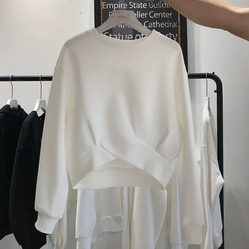 

Knotted Sweatshirt Women 2021 Early Spring New Korean Style Short White Cotton Top Trend Ustyle0352