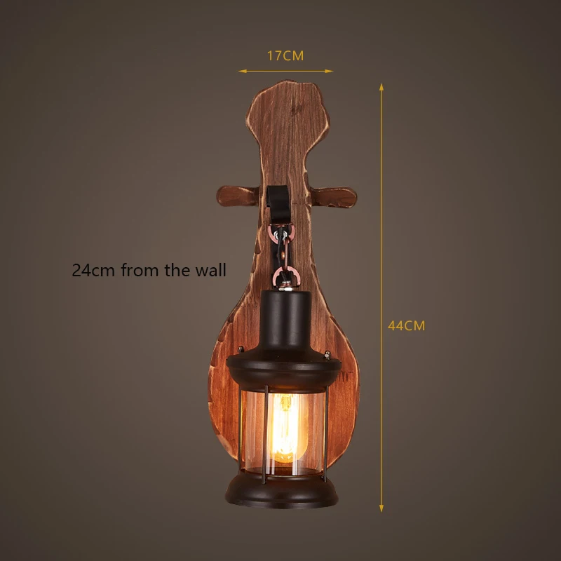

Vintage Wood Glass LED Wall Lamp Industrial Sconces Bedroom Light Fixture Bedside Restaurant Loft Home Decor Corridor Wall Light