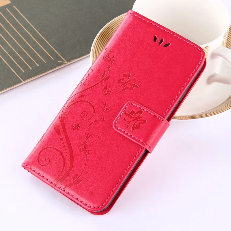 Красный Кожаный чехол-книжка с бабочкой и цветами для iphone 11 Pro XS Max XR XsMAX X 10 5 5S SE 6 6s 7 Plus 8 plus, мягкий чехол-кошелек для телефона - Цвет: Красный
