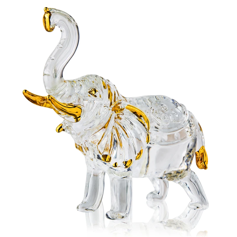 

H&D Handmade Crystal Thai Elephant Statue with Trunk Up Figurine Home Decor Table Centerpiece Glass Art Animals Collectible Gift