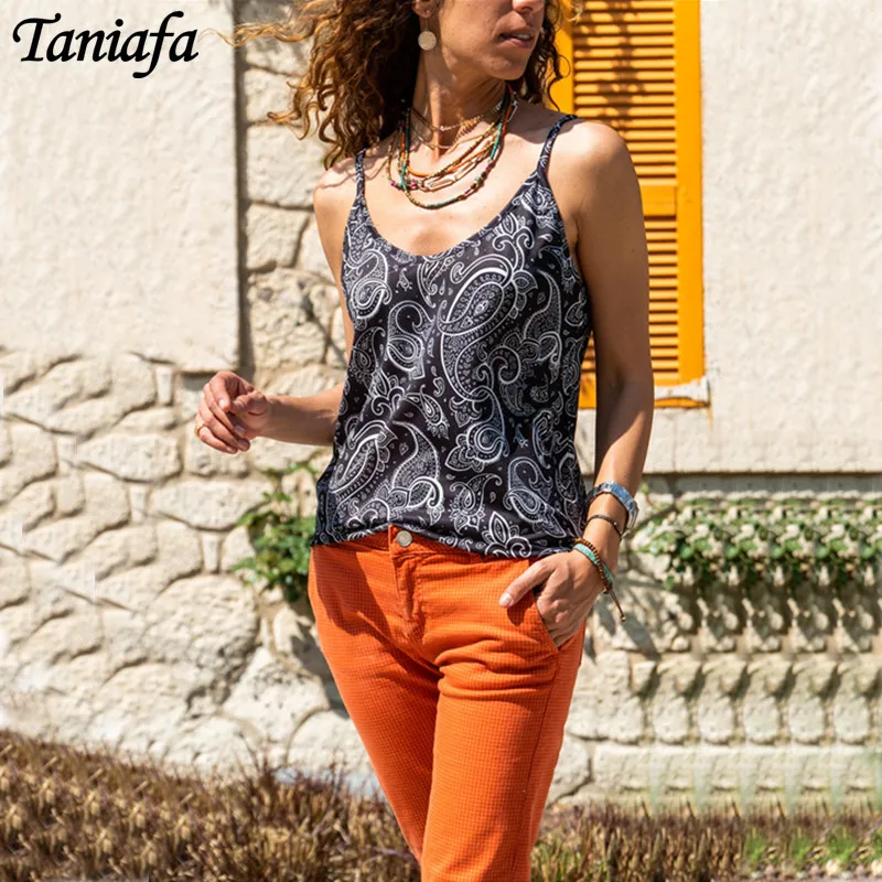 

New Summer Women Sleeveless Tank Top Print Round Neck T Shirts Casual Loose Tops Blouse for women