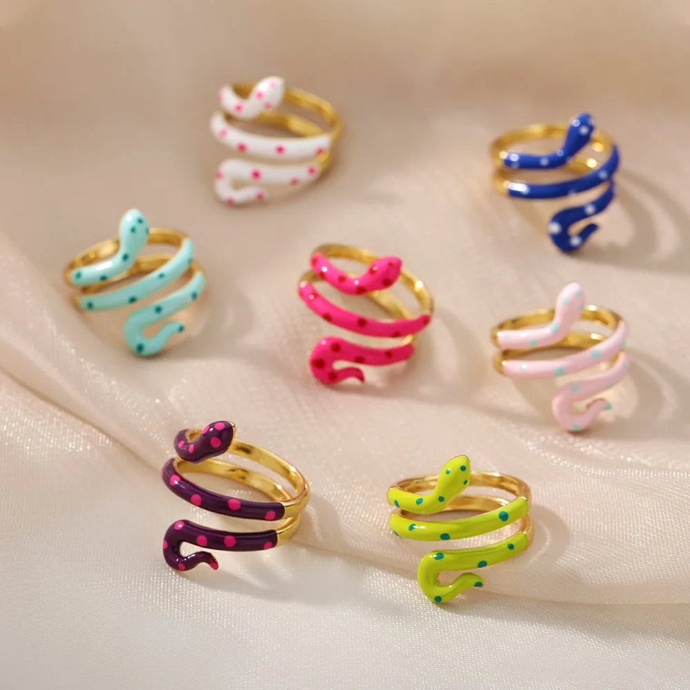 

Fashion Colorful Snake Rings For Women Exaggerated Animal Snake Opening Adjustable Ring Femme Party Jewelry Gift Bijoux Femme