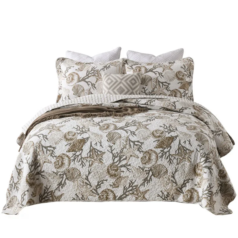 

Marine Style Print Bedspreads Quilt Set 3pcs Cotton Quilts For Bed Quilted Bed Cover King Queen Size Coverlet Summer Blanket