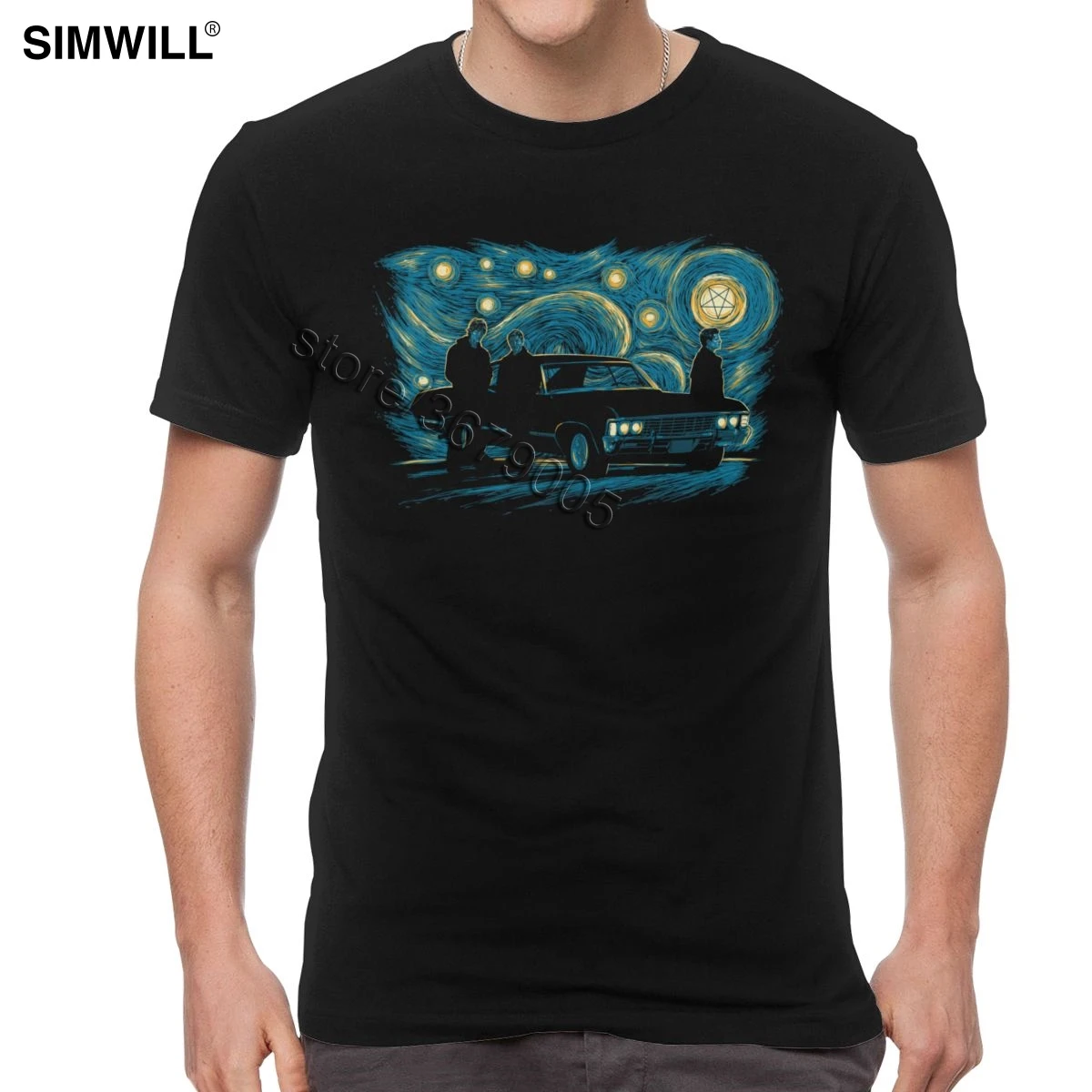 

Starry Night Supernatural T Shirt Classic Car Graphic Cotton T-shirt Men Short Sleeves Winchester Bros Tee TV Summer Hunter Tops