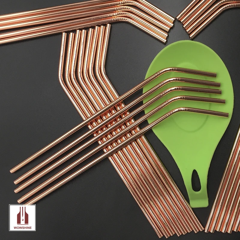 WOWSHINE Wholesale High Quality 50pcs/lot Shiny Rose Gold Color Stainless Steel Drinking Straws 6x267mm | Дом и сад