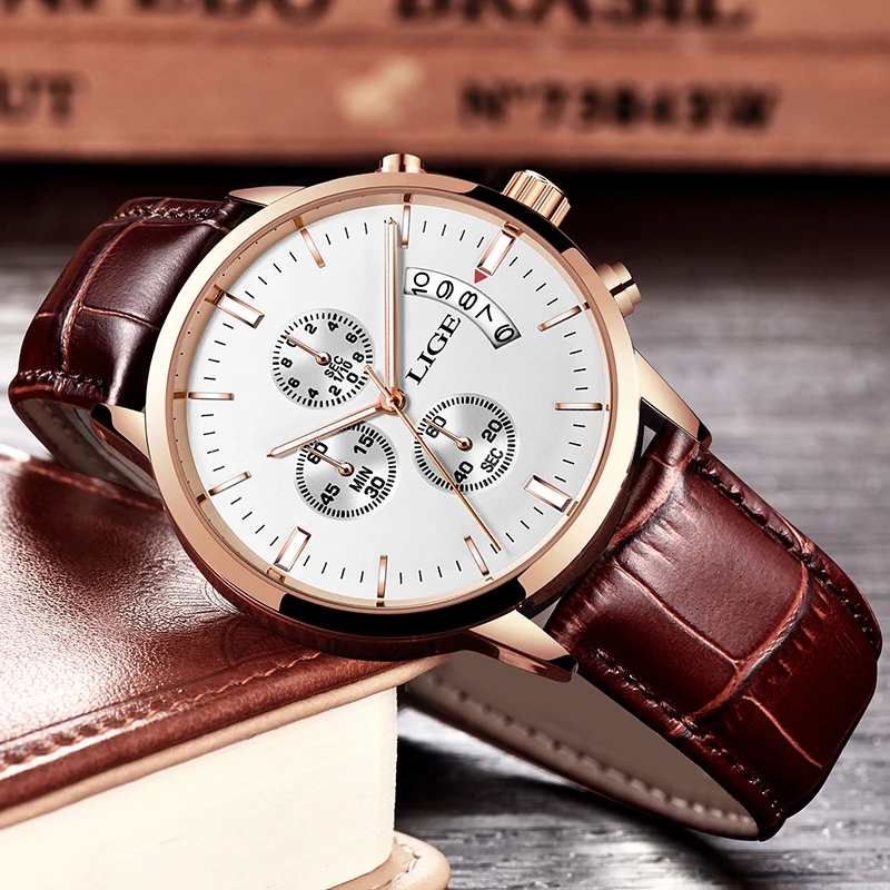 Часы наручные LIGE Мужские кварцевые модные спортивные брендовые Роскошные