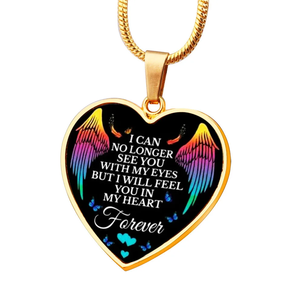 

New stainless steel necklace Forever wings peach heart alloy pendant jewelry heart-shaped keychain customization