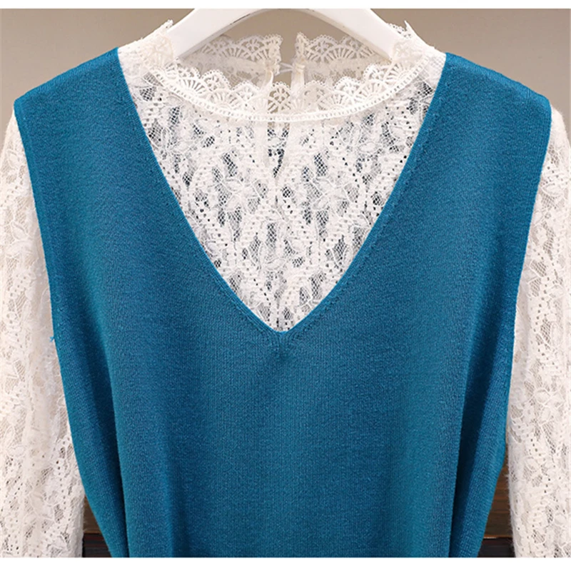 

V-Neck Dress French Vest Knitted Spring 2021 Fashion New Female Imperial Sister Temperament Light Mature Two-Piece Suit H172