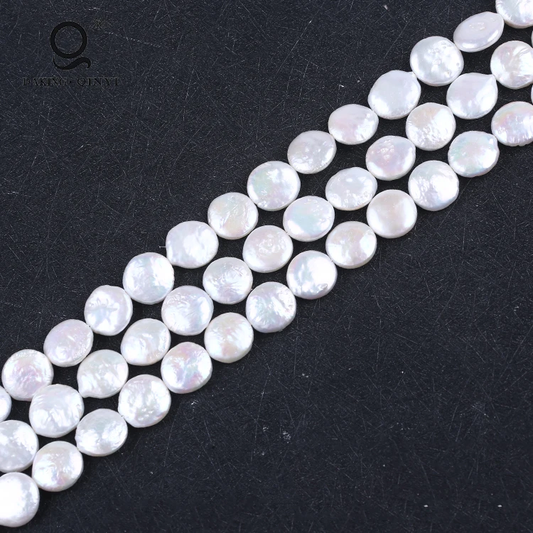 

13-14mm Natural White Coin Shape Fresh Water Loose Pearl For Sale