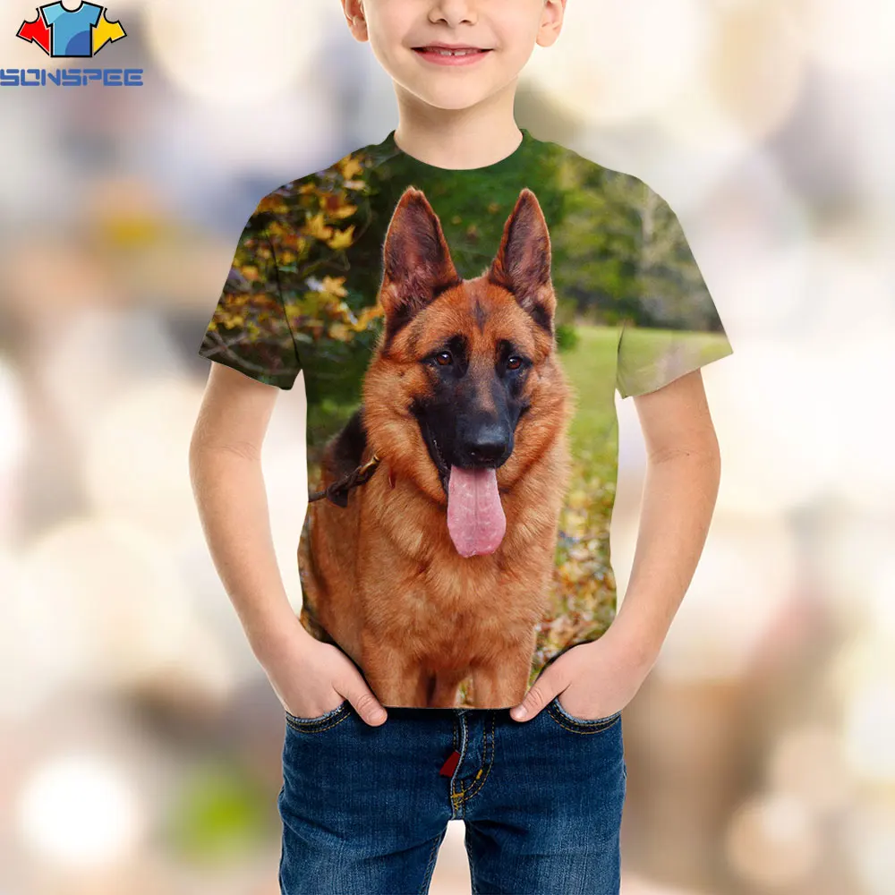 

SONSPEE 2021 New 3D Dog Print T-shirt Boys and Girls Hip-hop Summer Funny Streetwear Children Short-sleeved Shirt O-neck Animal