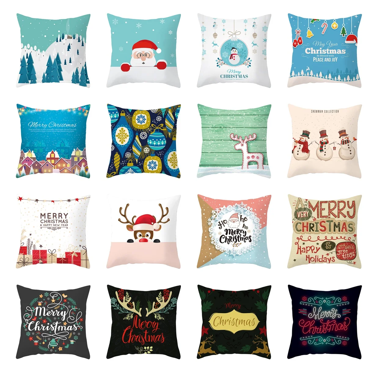 

Christmas Decor Cushions Cover Polyester Cartoon Snowman Elk Santa Pillow Case Home Party Letter Xmas Tree Sofa Pillow Cover New