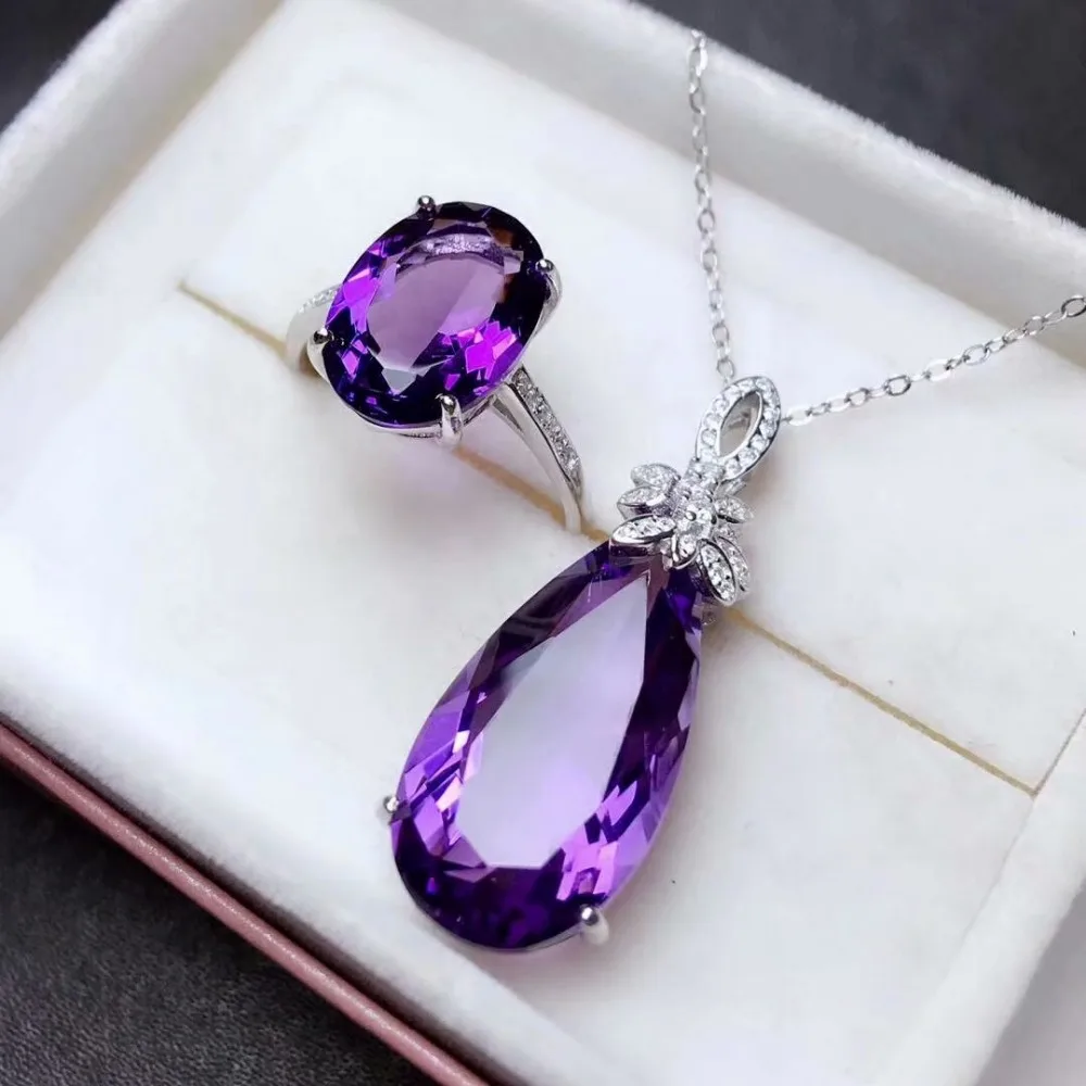 

SHILOVEM 925 STERLING SILVER PIEZOELECTRICITY AMETHYST RINGS PENDANTS FINE JEWELRY SEND NECKLACE NEW WEDDING PLANT MTZ101009AGZ