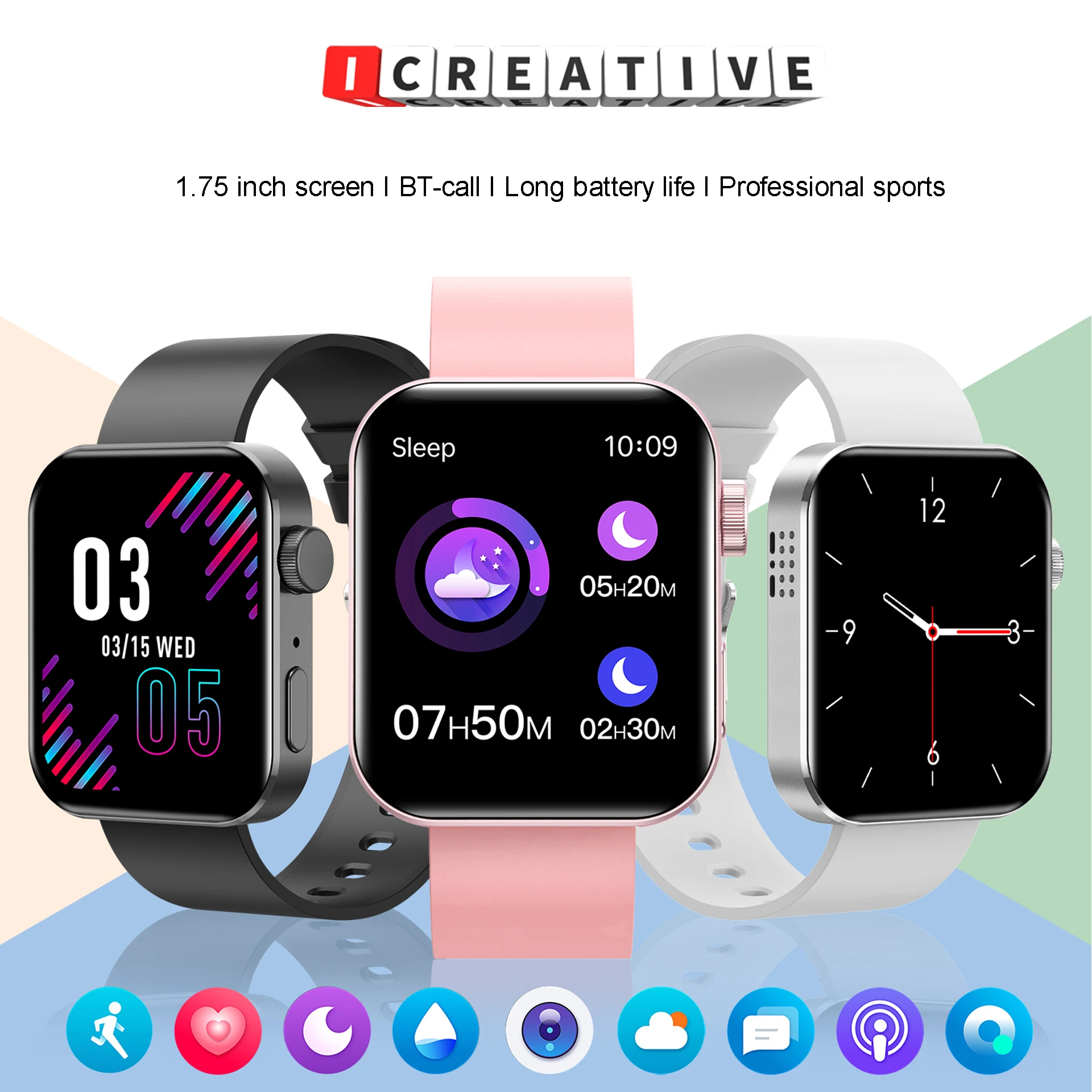 

Icreative New NK20 BT-Call Smartwatch HD Multi-TouchScreen Heart Rate Temperature Test Sport Smartwatch PK P8 for Android IOS
