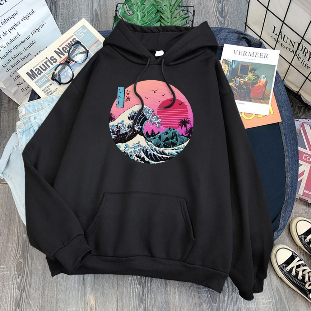 

Hoodie Women's Coastal Scenery At Dusk Cartoon Printed Hoodies Womens Oversized Casual O-Neck Tops Young Females Style Hoodies