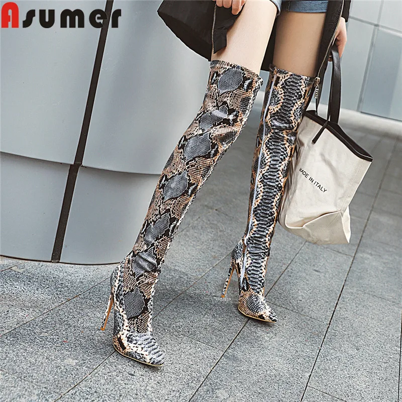 ASUMER 2021 Новые осенне-зимние сапоги женские с острым носком на молнии выше колена