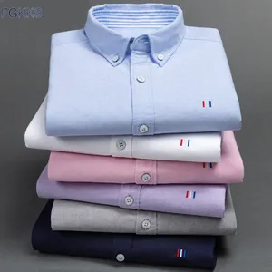 Мужская хлопковая рубашка FGKKS, Однотонная рубашка с длинными рукавами и квадратным воротником, для осени