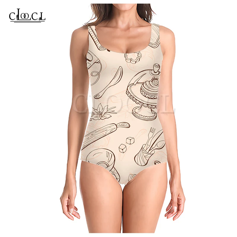 Купальник цельный женский милый рисунок 3D Принт без рукавов сексуальный