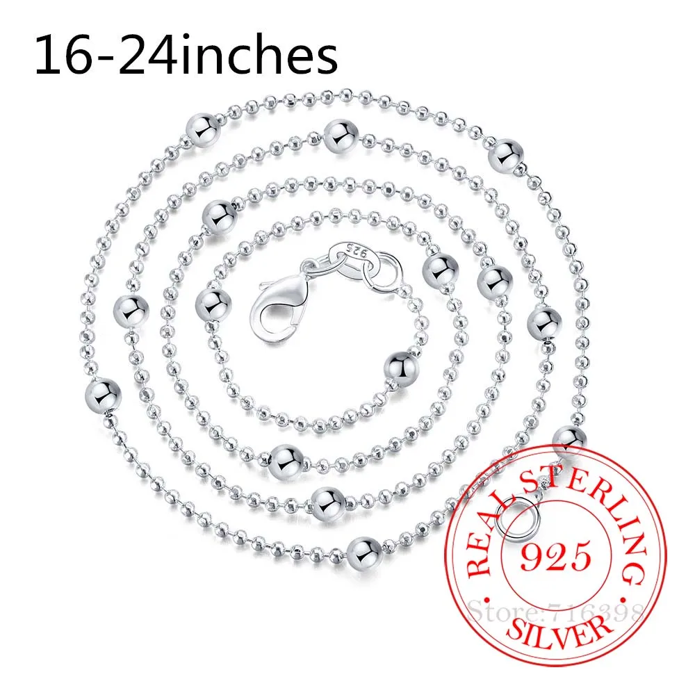 

Slim Thin 925 Sterling Silver Beaded Choker Necklace for Women Girl Link Sweater Necklace 16-24 Inchs Ball Chains Lobster Clasp