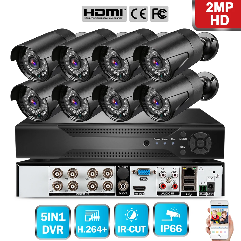 8-канальная система видеонаблюдения 720 P/1080 P 8 шт. AHD Камера Безопасности DVR IR-CUT