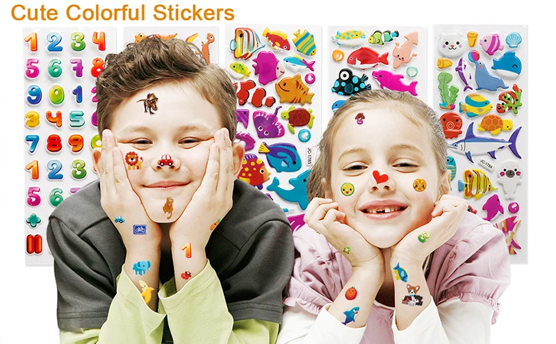 L&aacute;minas difusoras 3D para ni&ntilde;os y ni&ntilde;as, pegatinas hinchables a granel para ni&ntilde;os, animales, peces, coche, dinosaurio, juguetes educativos cl&aacute;sicos de dibujos animados, regalos, 20/8-5