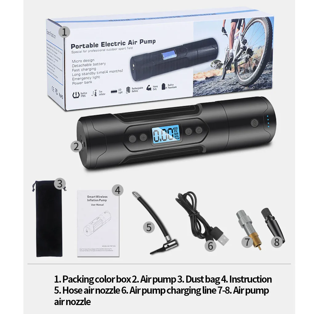 

Портативный Электрический насос для накачивания шин с ЖК-дисплеем и USB-зарядкой