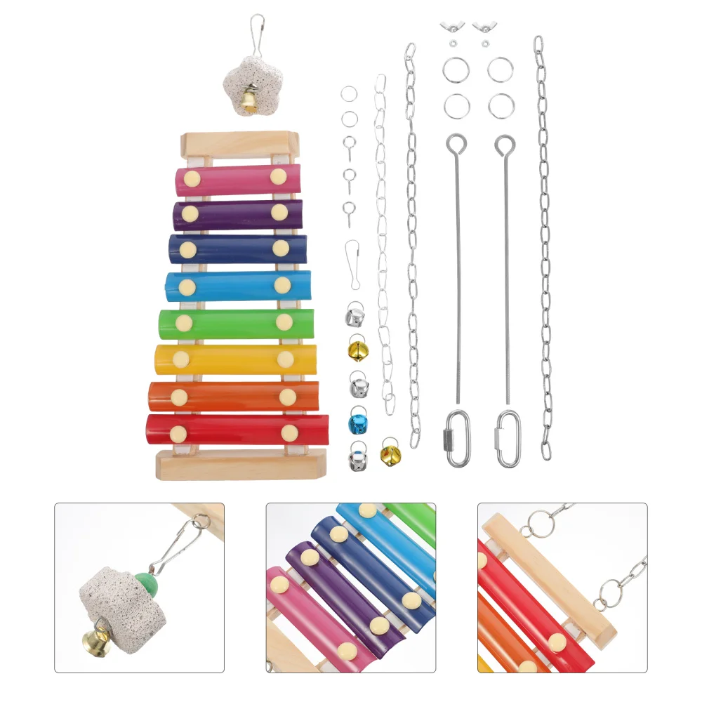 

Xylophone Birds Plaything with 2pcs Chicken Vegetable Fruit Hanging Skewer