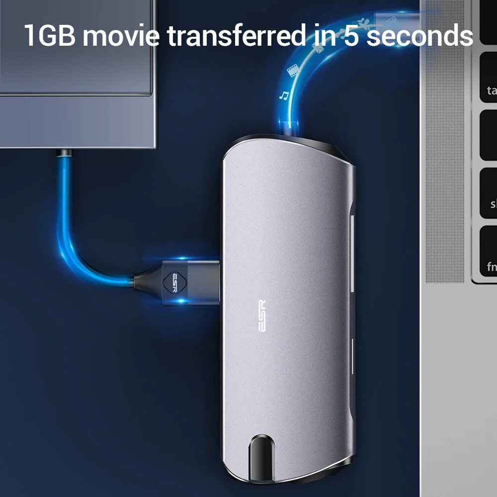 ESR 8-в-1 Тип USB-C 3 1 док-станция USB 0 Выход сплиттер адаптер быстрой Скорость передачи