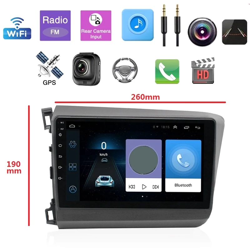 Автомобильный MP5-плеер 2DIN 9 дюймов GPS-радио Bluetooth Wi-Fi стерео FM для Honda Civic 2012-2015 Android 1