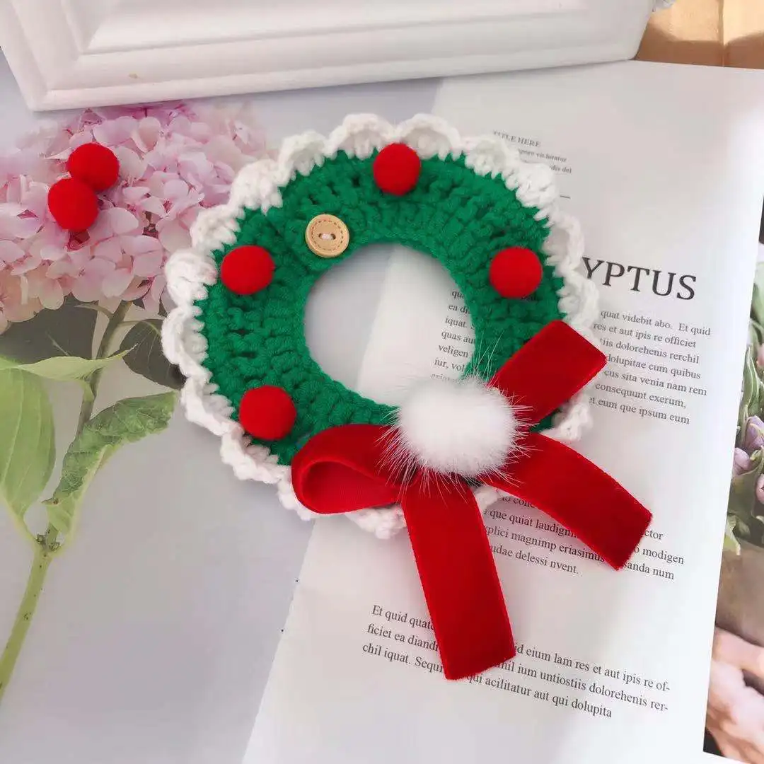 

Ошейник для домашних животных, Трикотажное Шерстяное слюнявчик, Рождественский нагрудник, новогодний декоративный нагрудник, аксессуары д...