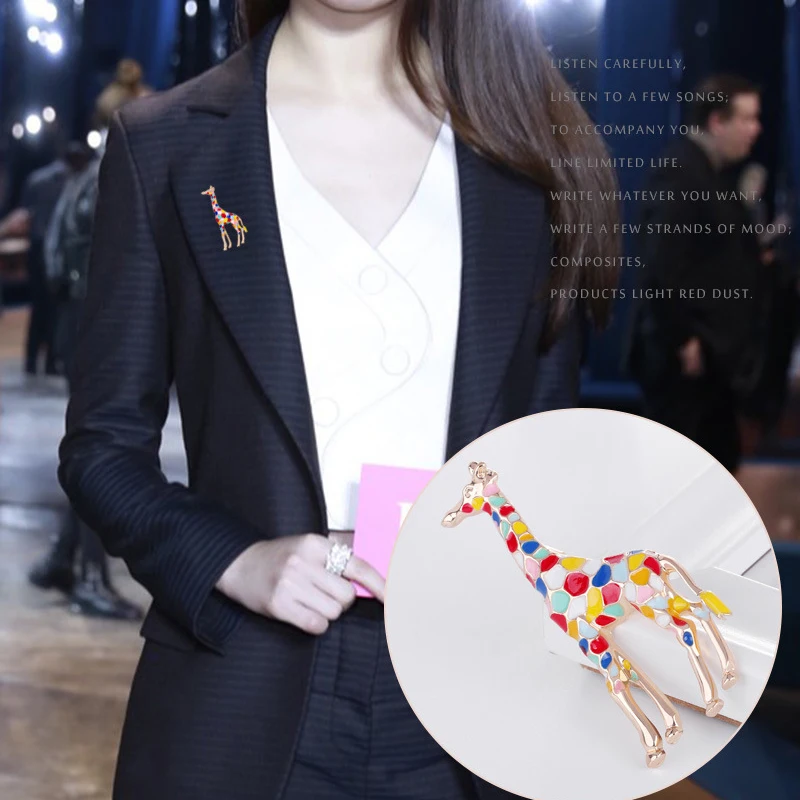 

CVCZ Colorful Giraffe Brooch Geometric Alloy Kawaii Cartoon Animal Hijab Pin Clothing Brooches Coat Decoration Corsage