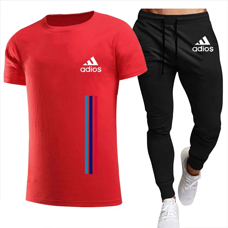 

2021new adios conjuntos de lazer vero dos homens camiseta + calas duas peas casual treino masculino roupas esportivas ginsio