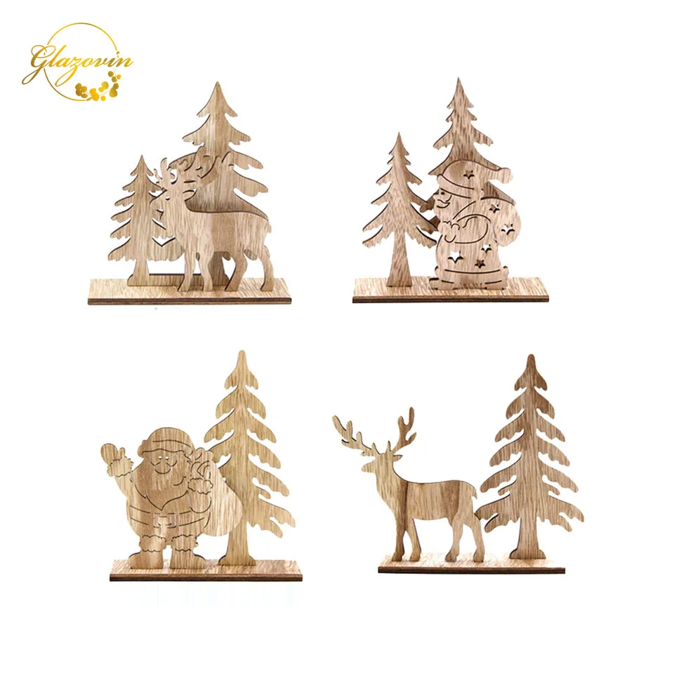 Рождественская деревянная отделка Санта елка семейный стол украшения для