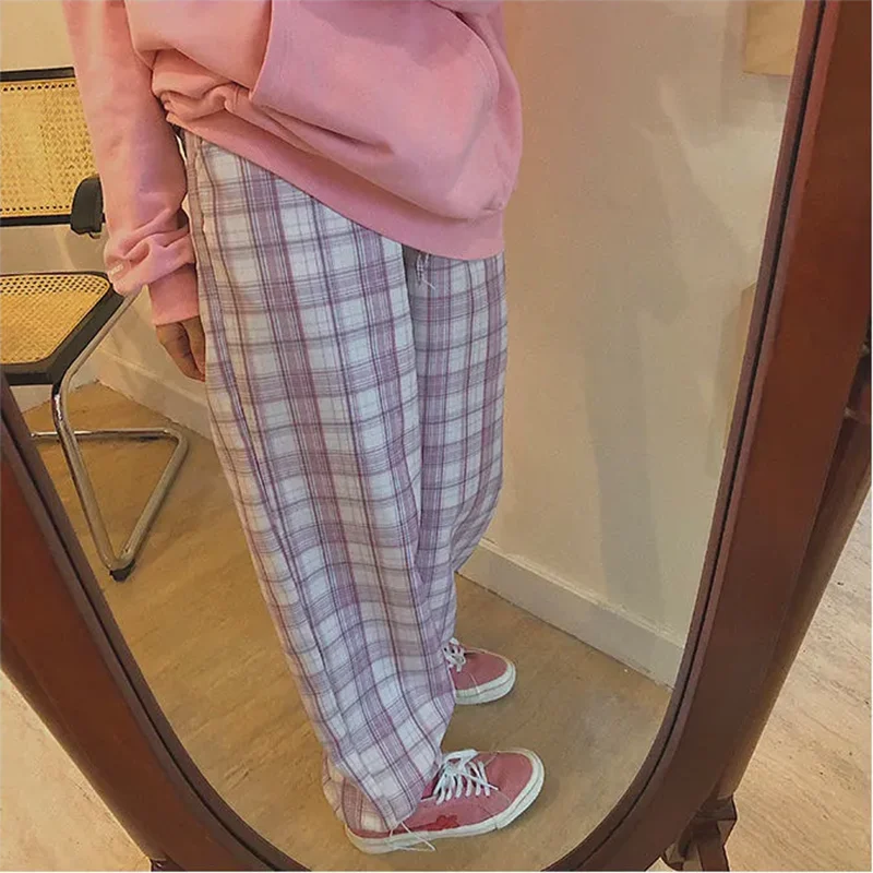 

Plaid Pants Women Autumn Fashion 2020 Pink High Waist Pants Casual Loose All-Match Trousers Plus Hip Hop Harem Pants Women's