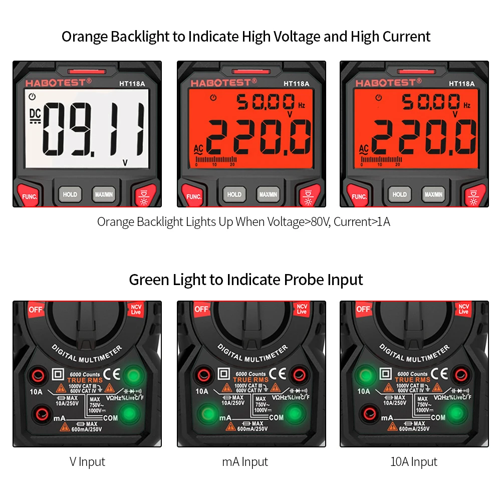 Цифровой мультиметр HT118A 6000 отсчетов True RMS 1000 В 10 А с автоматическим выбором