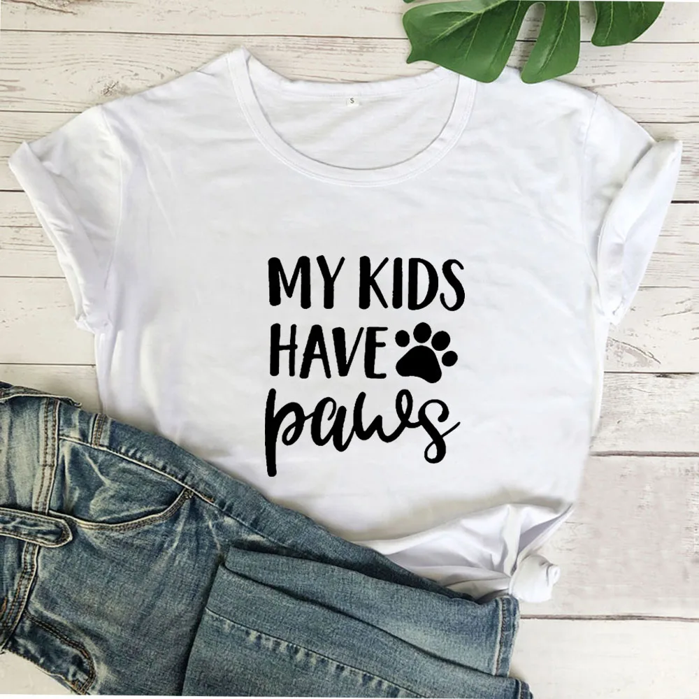 

Забавная футболка My Kids с лапами, женская футболка с круглым вырезом и коротким рукавом, женская черная Повседневная футболка, Женский Топ