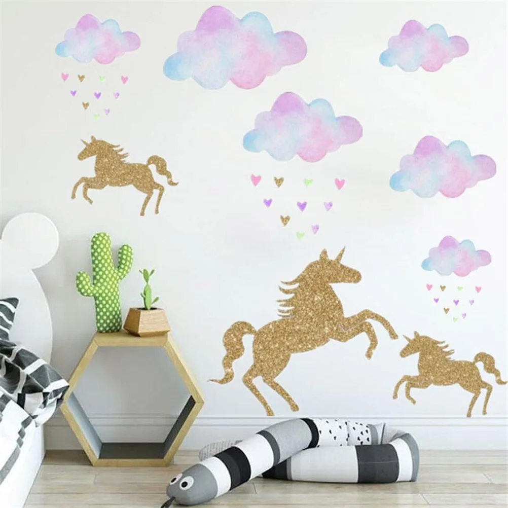 Милые Мультяшные наклейки на стену с единорогом и звездами для детской комнаты