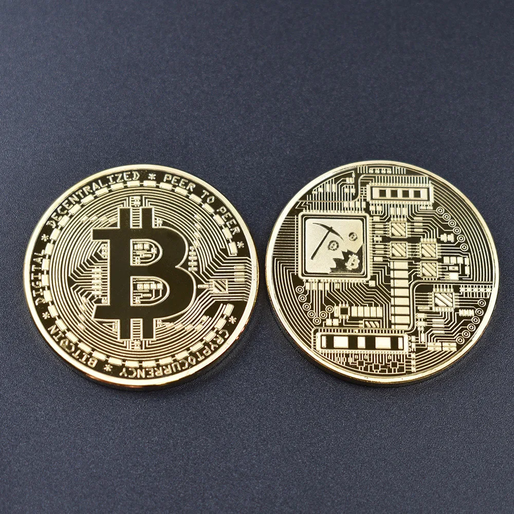 Золотые/Серебрянные хромированные длинные Bitcoin Бит монета BTC с Чехол