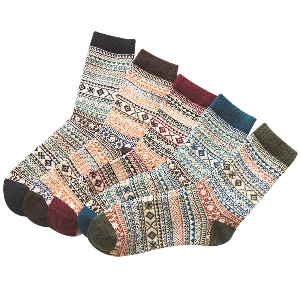 5 пар зимние носки теплые удобные этнические шерстяные муж|Шорты для настольного