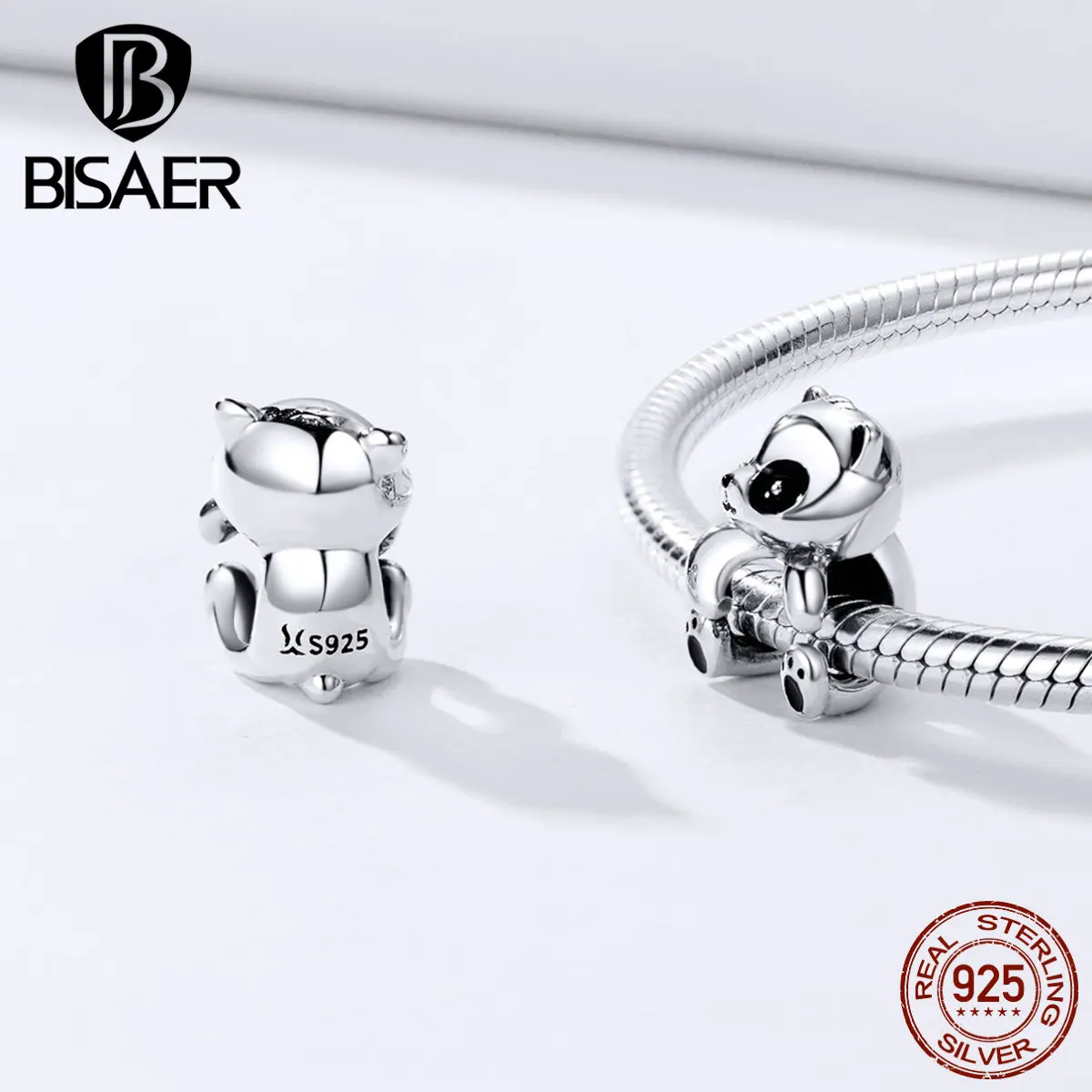 BISAER, мода, 925 пробы, серебряный шарм, бисер, милые животные, талисманы, панда, бусины, подходят Pan, браслеты для женщин, сделай сам, ювелирное изделие GXC1175