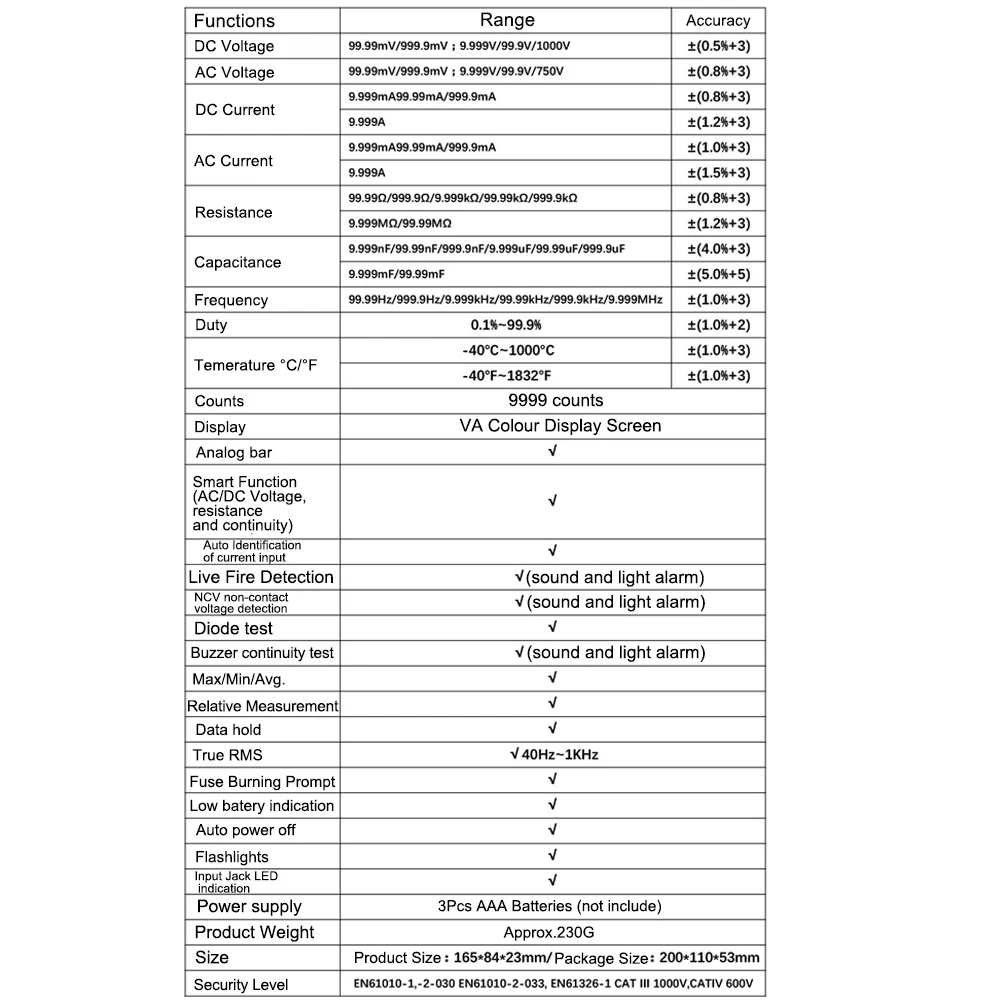 Цифровой мультиметр 9999 отсчетов умный Многофункциональный Вольтметр с