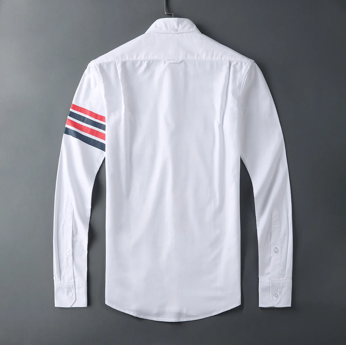 

TB 2021 Fashion Thom Brand Shirts Men Slim White Long Sleeve Casual Shirt Turn Down Collar Oxford Zipper Solid Men's Clothing