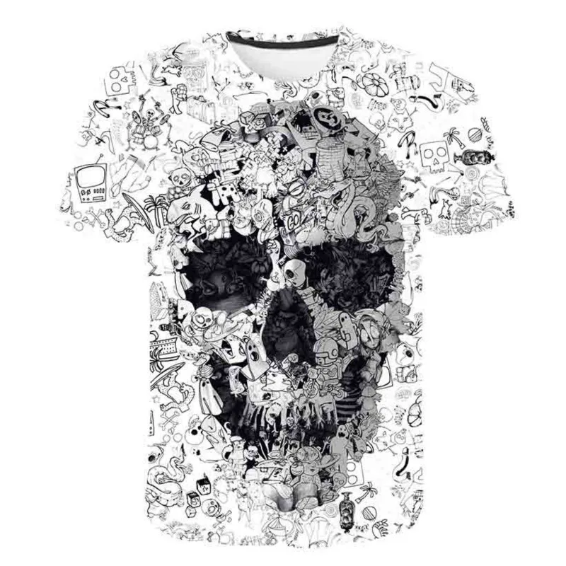 

Boys skull print Casual Short Sleeve T-shirt, breathable 3D hip-hop fashion children's T-shirt, children's street T-shirt