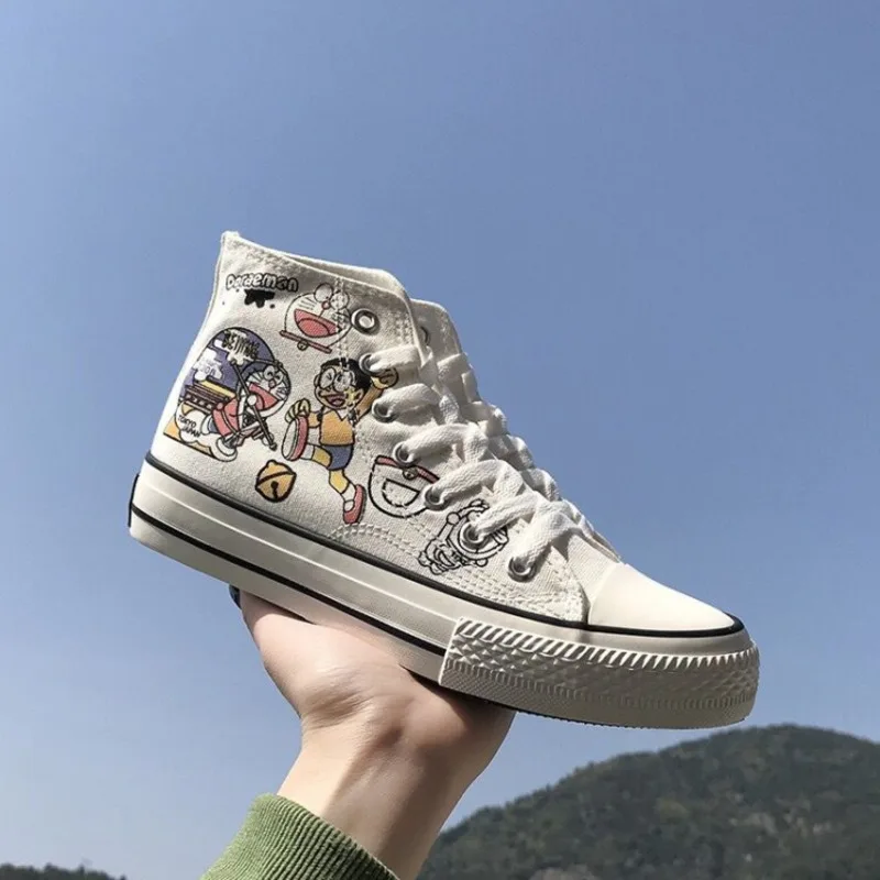 

2021 New Canvas Shoes Women's Shoes Cartoon Graffiti Doraemon Tinker Bell High-top Shoes For Women